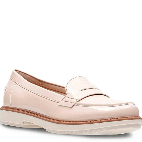 clarks pink loafers